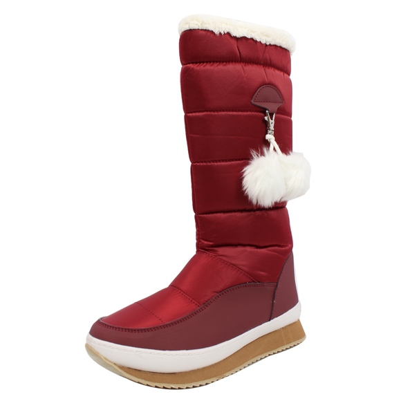 Wine Nylon Faux Fur Shearling Winter Boot - Picture 4 of 8